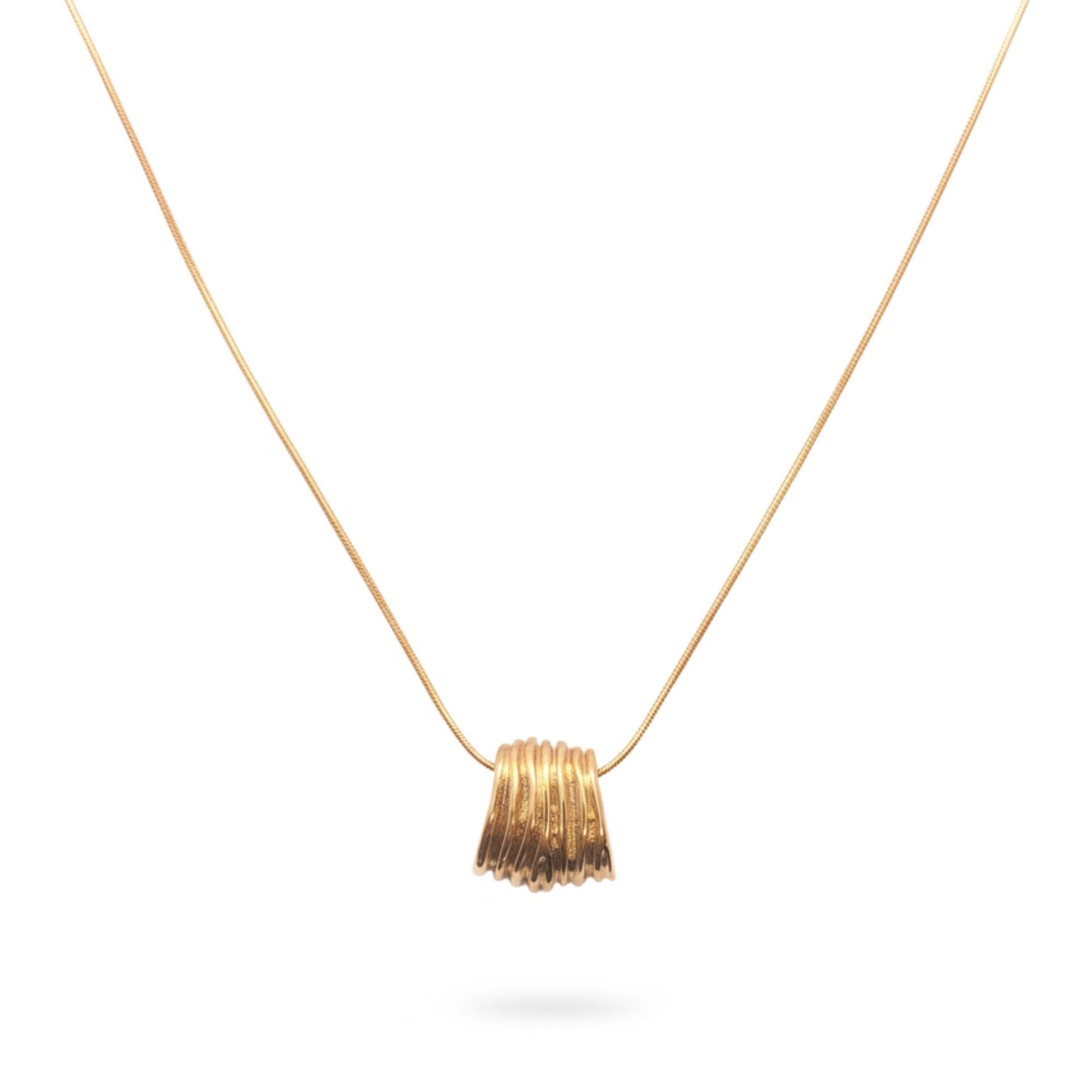 KAYYA21 Elegant Gold Textured Pendant Necklace – Stainless Steel | Anti-Tarnish, Lightweight | Pack of 1