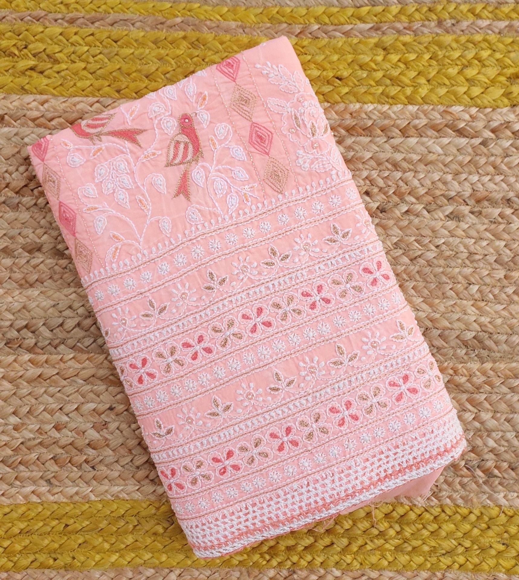 Handloom Chikankari Cotton Suit | Peach 