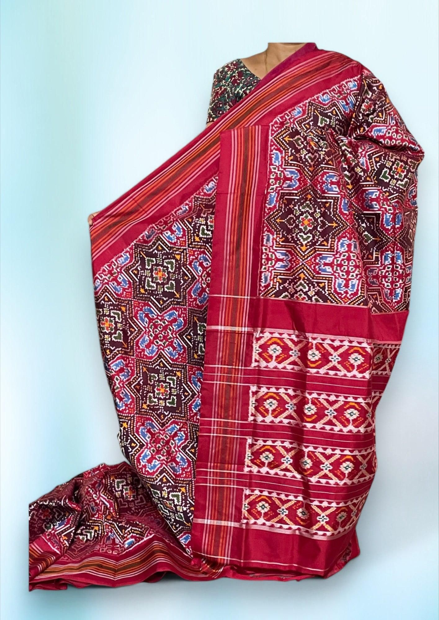 Pochampally Ikkat Silk Maroon Sari In Hyderabad
