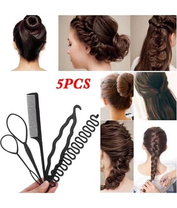 VSAKSH Women's Professional Braids Tools Hair Styling Kits Black (Set Of 5)