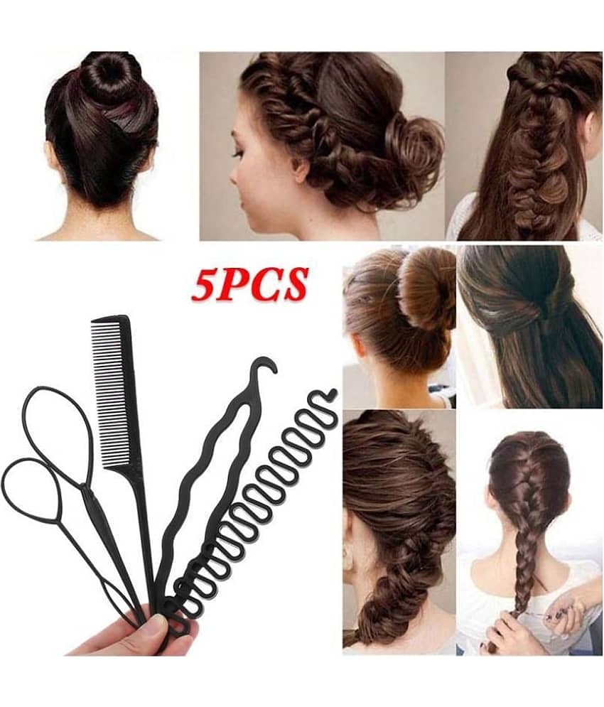 VSAKSH Women's Professional Braids Tools Hair Styling Kits Black (Set Of 5)