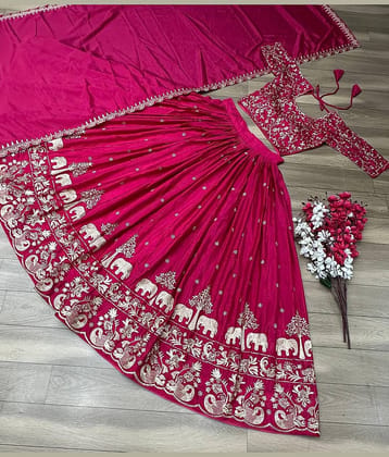 Aika Women Silk Blends Flared Semi Stitched Lehenga Choli ( Pink )