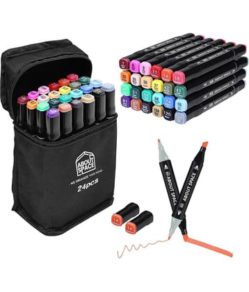 BANISTROKES Dual Tip Art Markers-24 Colours With Carrying Case For Painting Sketching Calligraphy Drawing-Odorless Non Toxic Twin Head Permanent Colouring Marker For Kids Adult Beginners|Multicolor