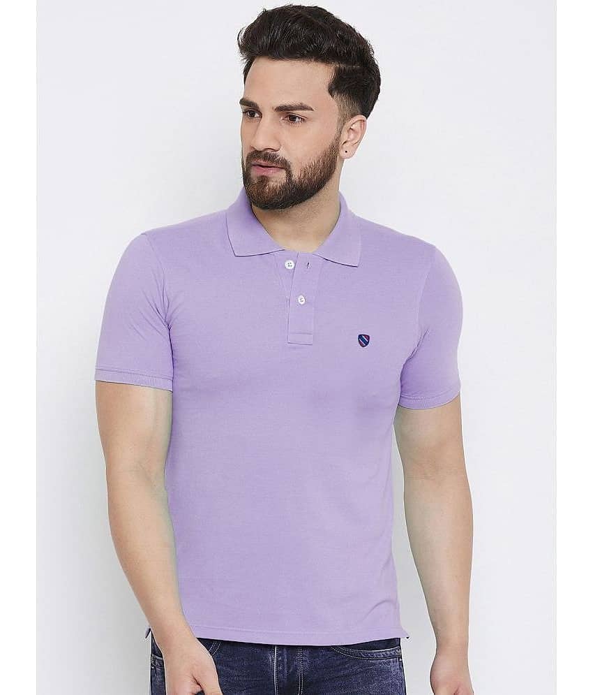 Merriment Pack of 1 Cotton Blend Regular Fit Solid Half Sleeves Men's Polo T Shirt ( Lavender )