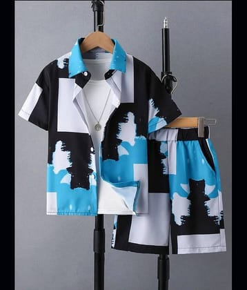 Ocvito Pack of 1 Boys Cotton Blend Shirt & Shorts ( Blue )