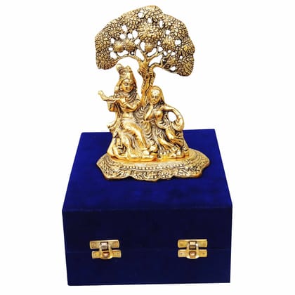 Aluminium Radha Krishna Sitting On Tree � Decorative God Idol, Height : 7 Inch (ASMAS179 G)