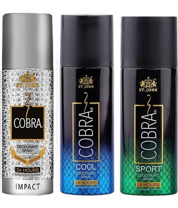 St. John Cobra Impact ,Cool & Sports 150ml Each Deodorant Spray for Men 150 ml ( Pack of 3 )