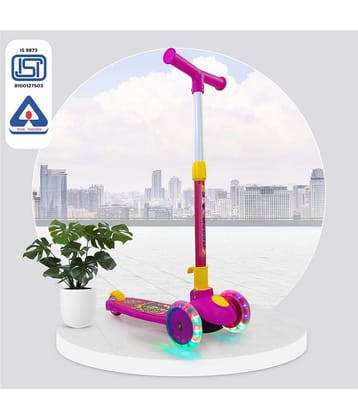 NHR Smart Kick Scooter with LED Wheels & 3 Level Adjustable Height, Foldable Scooter for Kids, Scooty, Kids Scooter 3 Years+, Scooter for Kids, Skating Cycle, Road Runner, Kick Scooter, Kids Scooty, Birthday Gift-Pink (Weigh Capacity Up To 45 Kg)