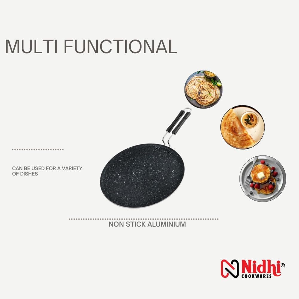 N NIDHI Delta Flat Tawa | 300mm Diameter | 4mm Thickness | Steel Wire Backelite Handle