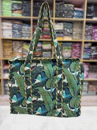 Handblock Printed Quilted Tote Bag with concealed zip ( 17x18x 6 inches)