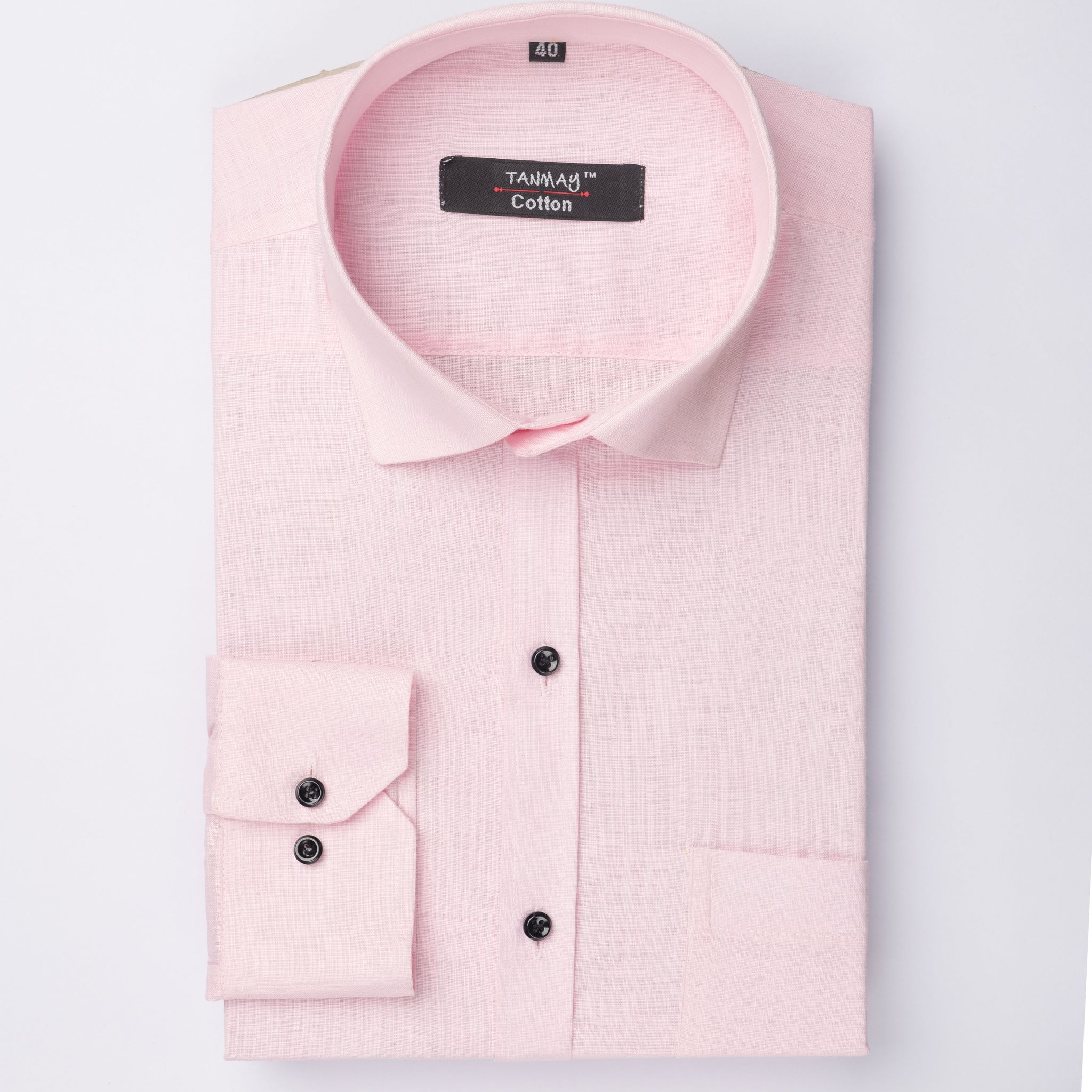 PINK COLOR LINEN COTTON SHIRT FOR MEN-M (38 Inch) (98 CM) / Full