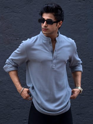 Chinese Collar Light Grey T-Shirt-M / Light Grey
