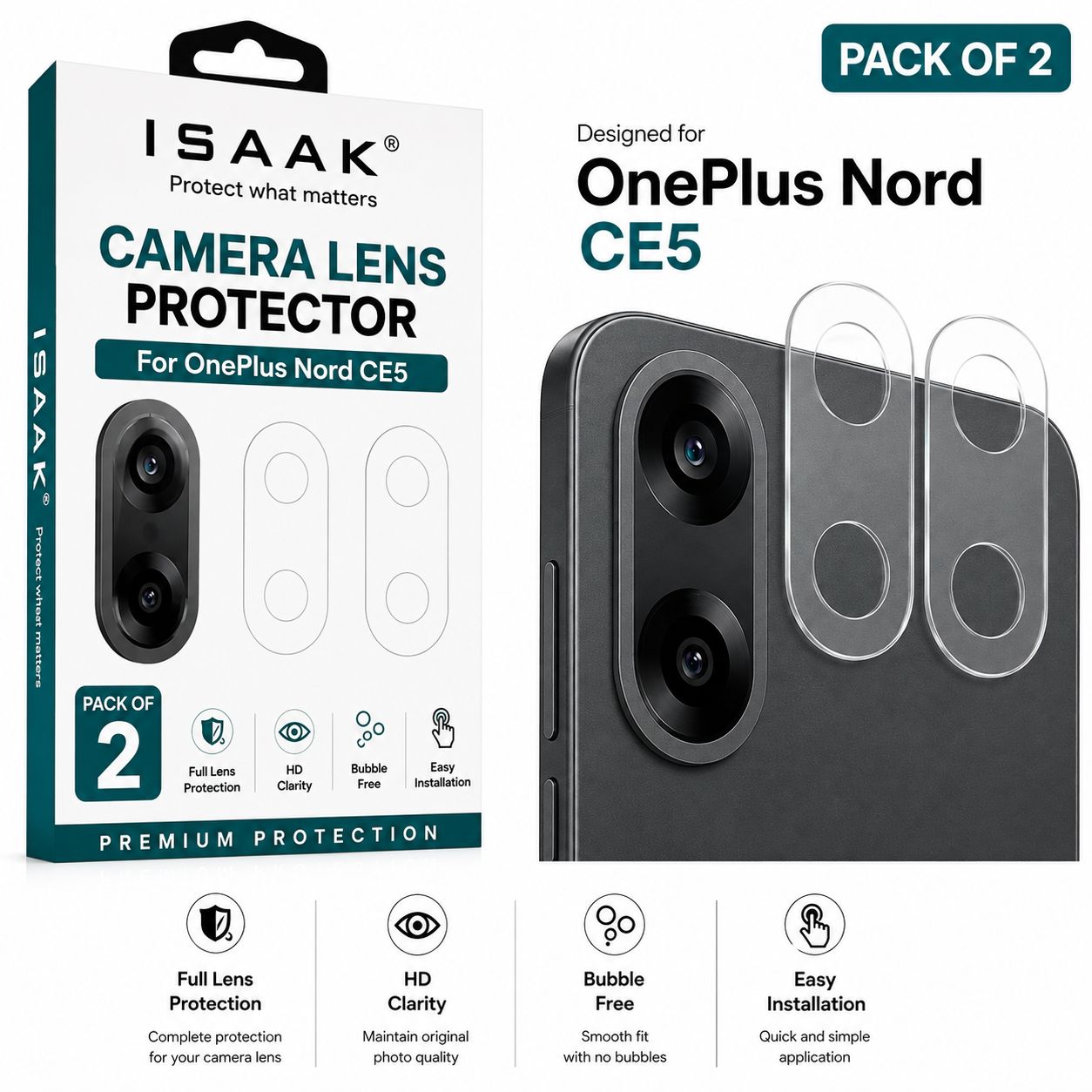 ISAAK Back Camera Lens Protector compatible for OnePlus Nord CE5 (Pack of 2)