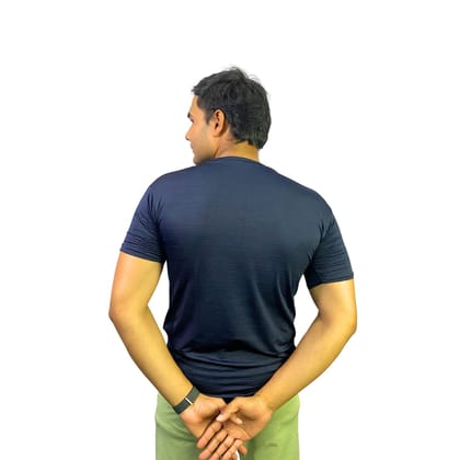 Wruxing Solid Men Round Neck Navy Blue T-Shirt