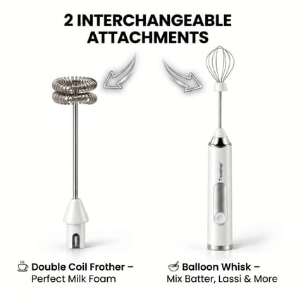 TrueSnap Milk Frother for Coffee with Stand, Handheld Milk Frother & Foam Maker, Portable Frother for Milk, Latte, Cappuccino & Home Kitchen Use - White