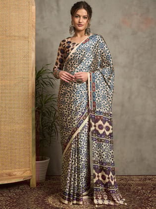 Ajrak Crepe Block Print Sarees 407