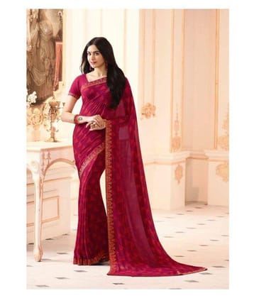 Gazal Fashions - Maroon Chiffon Saree With Blouse Piece (Pack of 1)