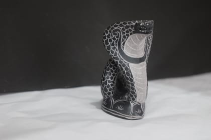 Handcrafted Stone Cobra Snake Figurine, Black and White, Scale Pattern Design, Traditional Indian Art Sculpture, Home Decor