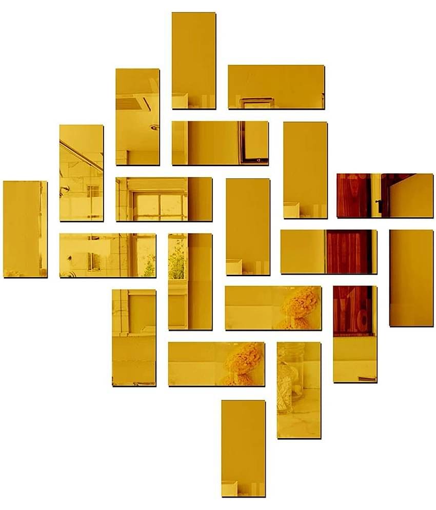 Asmi Collection Beautiful 20 Acrylic Gold Mirror Decorative Wall Sticker ( 7 x 15 cms )