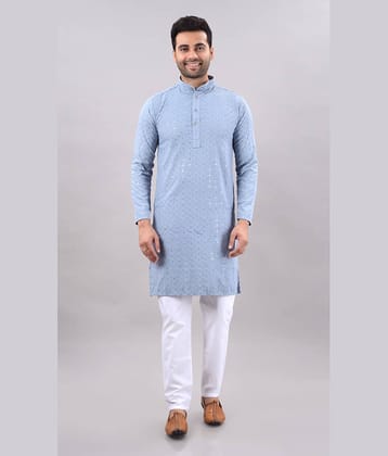 MOUDLIN Light Grey Cotton Blend Regular Fit Men's Kurta Pyjama Set ( Pack of 1 )