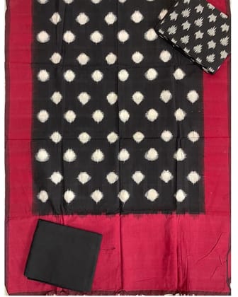 POCHAMPALLY IKKAT DOUBLE IKKAT BLACK WITH RED COLOR DRESS MATERIAL