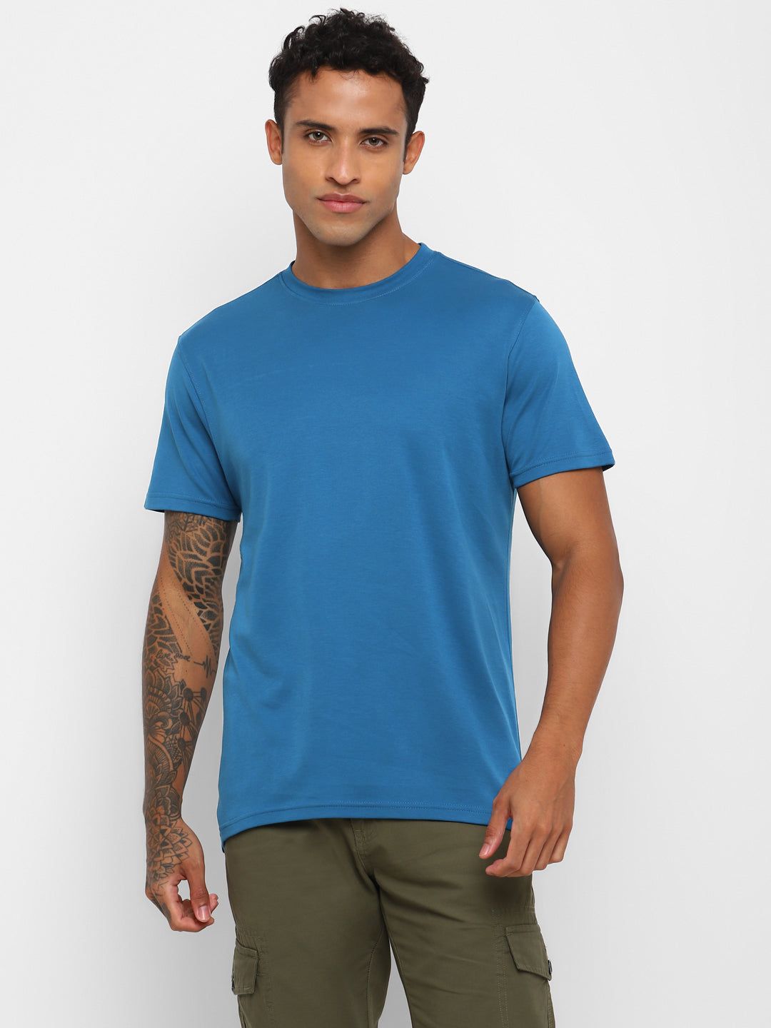 Supima Cotton Round Neck T-Shirt for Men - Sea Blue-S / Sea Blue