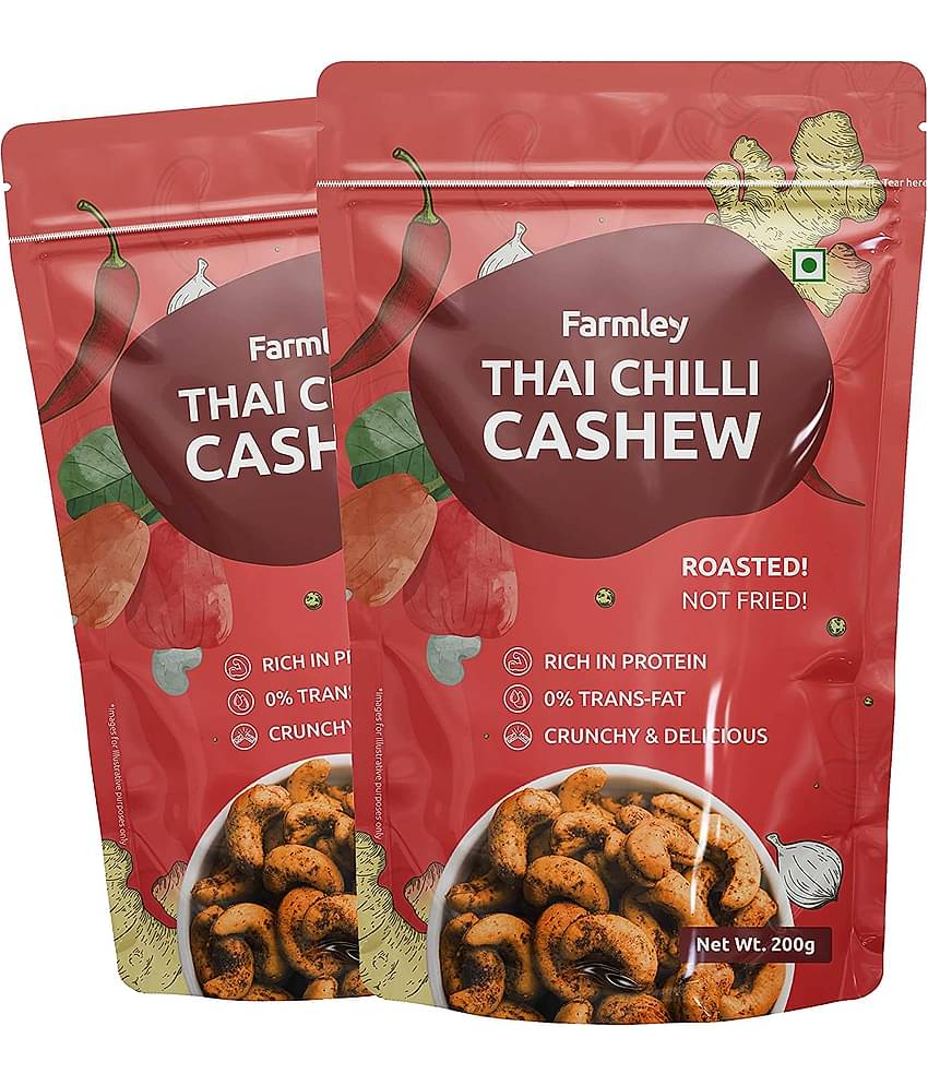 Farmley Premium Thai Chilli Flavoured Roasted Dry Nut Cashew Snacks Pack of 2, each 200 gm | Rich in Protein | Crunchy & Delicious