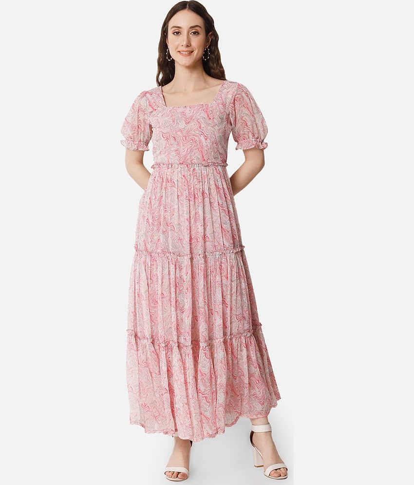 ALL WAYS YOU Women Georgette Printed Gown ( Pink )