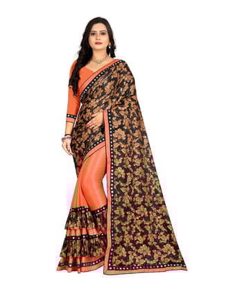 Generic Women's Lycra Blend Saree with Blouse (Orange, 5-6  Mtr)