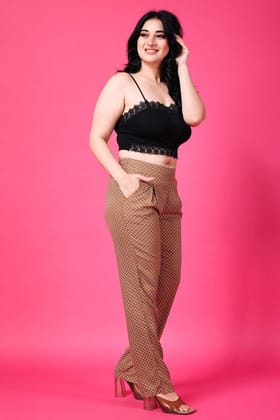 Brown Dots Printed Pants-L / Brown