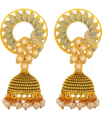 Spargz Leafy Alloy Festive Wear Gold Plated Synthetic Stone & Pearl Jhumki Earring For Women TER_444