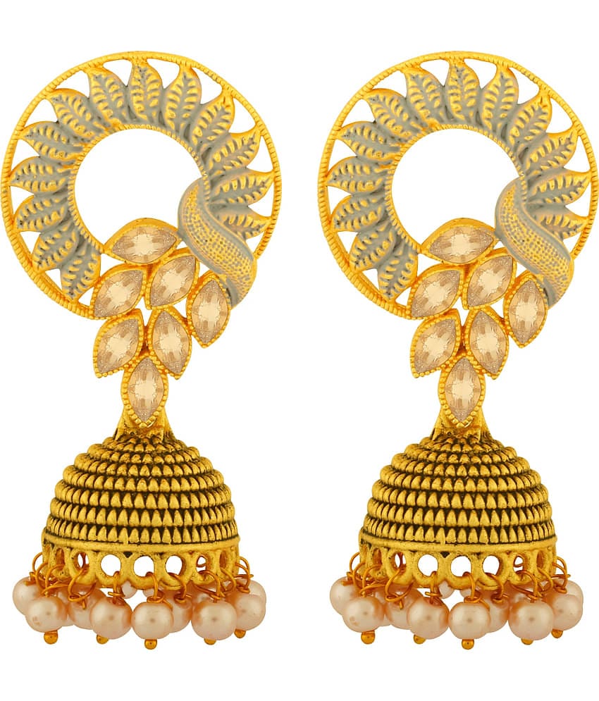 Spargz Leafy Alloy Festive Wear Gold Plated Synthetic Stone & Pearl Jhumki Earring For Women TER_444