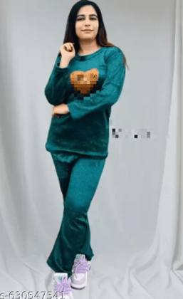 Stylish Women's Woolen Night Suit(Sea Green)