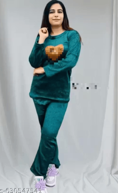 Stylish Women's Woolen Night Suit(Sea Green)