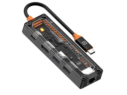 Portronics MPort View One 5-IN-1,Type-C Plug, Type-C PD,3.0,HDMI, 2.0,RJ45 Ethernet, Transparent Case