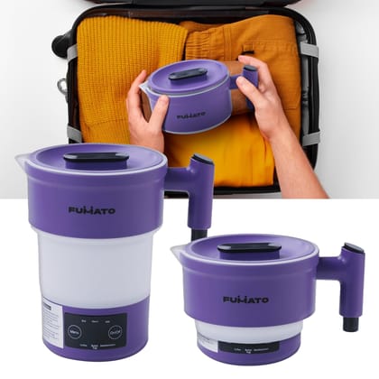 FUMATO 600ml Digital Foldable Kettle- 850W I Food Grade Silicone, Automatic Power Off, SS304 Base, Leak Proof I Portable Electric Kettle for Travel- Boil Water, Milk, Mixer Grinder Eggs & Coffee FUMATO 600ml Digital Foldable Kettle- 850W I Food Grade Sil
