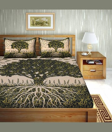 FrionKandy Living Cotton Double Bedsheet ( Green )
