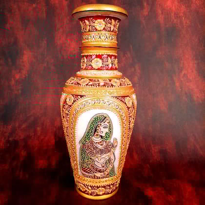Flower Pot | Vase - Marble With Intricate Handwork, Rich Detailing And Lady Design - for Home Decoration, Living Room, Table, Shelf, Office & Interior Decor | House Warming & Festival Gift  - 12 Inch
