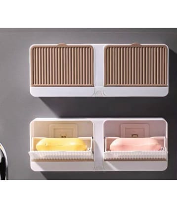 Radhe Creation Soap Holder soap holder soap case soap dispenser No-Drilling Clamshell soap Box Wall-Mounted with Cover Double Grid-Asphalt Toilet Laundry soap box Creative Wall Mounted Soap Box with Lid(1 Pack)