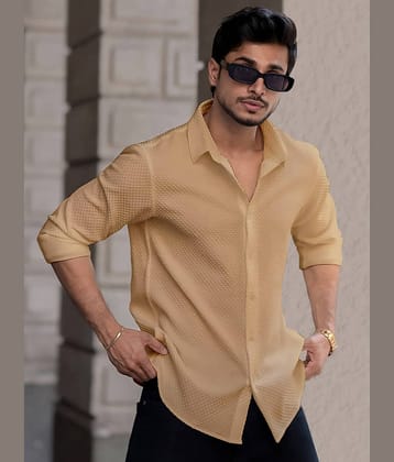 color bucket Cotton Blend Regular Fit Popcorn Textured Full Sleeves Men's Casual Shirt - Cream ( Pack of 1 )