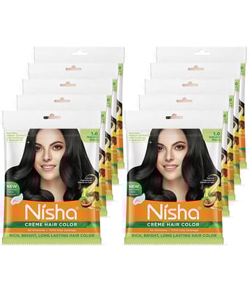 Nisha Creme Hair Color Natural Black 40g Pack of 10, Permanent Hair Color for Women Men, No Ammonia, 100% Grey Coverage