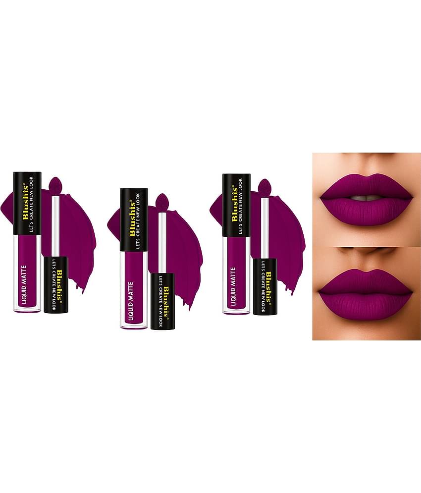 BLUSHIS Purple Matte Smudge Free Liquid Lipstick ( Pack of 3 )