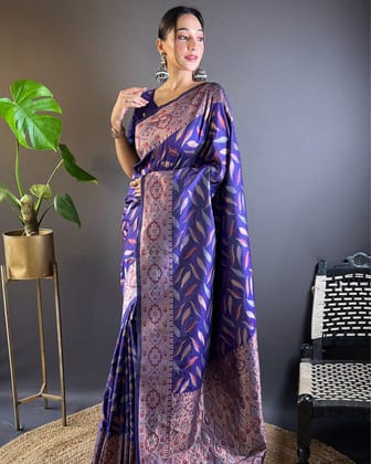 Marathi Mood Soft Silk Paan Triple Zari Woven Lavish Violet Saree