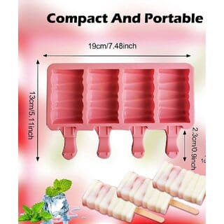 Ice Cream Popsicle plastic Mould 4-Cavity Chocolate Cake Fondant Moulds, Home DIY Popsicle Tools, BPA Free, Reusable