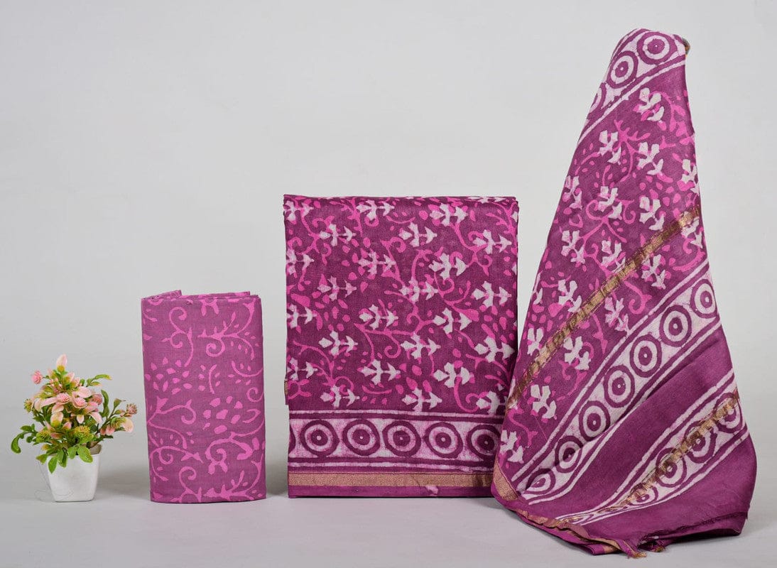 EXCLUSIVE HAND BLOCK PRINT CHANDERI SILK SUIT SET