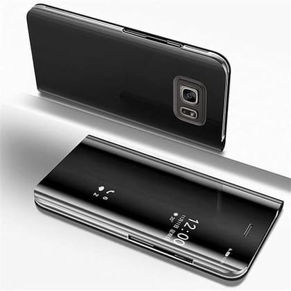 RF REDFOXX Compatiable with Sansung S6 Edge Clear View Electroplate Mirror Protective Leather Flip Cover with Glass - Premium, Stylish, and Durable Case for Ultimate Protection and Functionality.