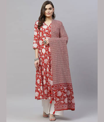 miravan - Red Cotton Women's Angrakha Kurti ( Pack of 1 )