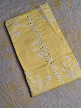 Yellow Colour Printed Unstitched Suit Jaam Cotton Fabric with Dupatta-Free Size / Pastel Yellow