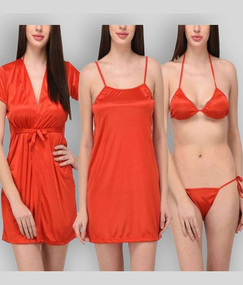 You Forever - Orange Satin Women's Nightwear Nighty & Night Gowns ( Pack of 3 )