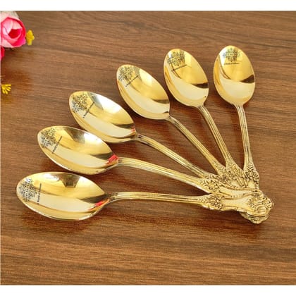 Handmade Pure Brass Designer Spoon, Dinnerware, Tableware For Home | Hotel | Restaurant-Small / 6